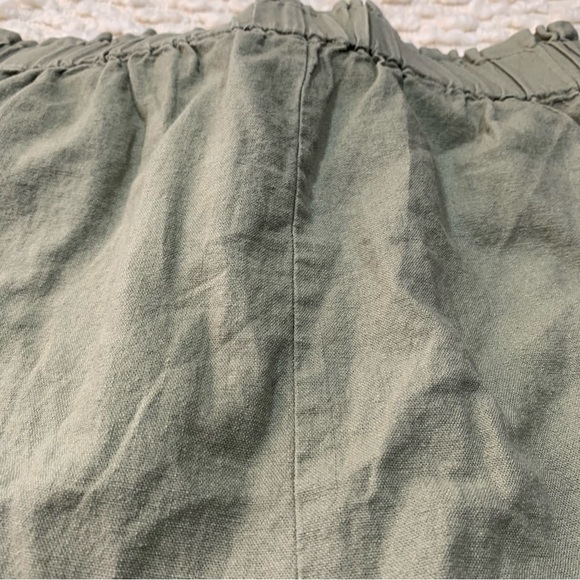 PAPER BAG HIGH WAIST OLIVE GREEN SHORTS BELT WOMENS XL RELAXED COTTAGE LINEN - Picture 7 of 12